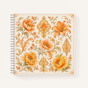 Oud-Barok Bloempatroon – Warm Oranje/Goud Notitieboek