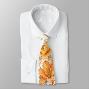 Oud-Barok Bloempatroon – Warm Oranje/Goud Stropdas
