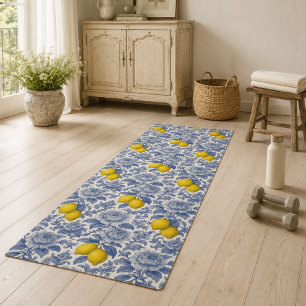 Oud Blau Citroen Botanisch Patroon Yogamat