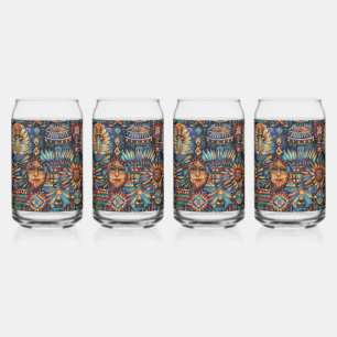 Oud blauw "Pre-Columbiaans tapijt" kan glas zien