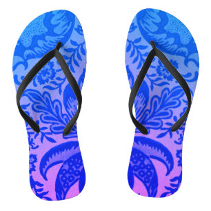 Oud Blauwe Bloem Botanische Patroon Teenslippers
