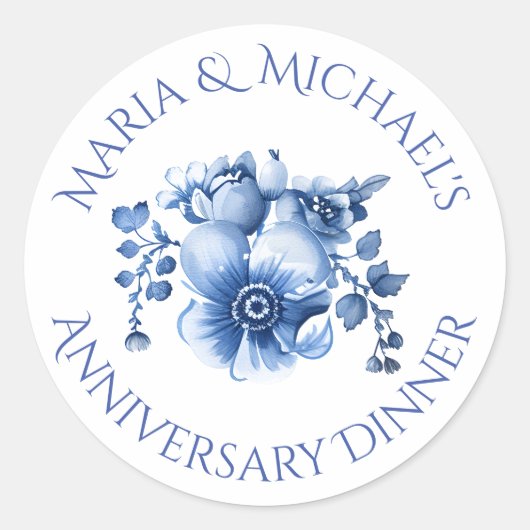 Oud Blauwe Nederlandse Chinoiserie Bloemenschilder Ronde Sticker (Voorkant)