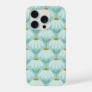 Oud Bloemmotief Tealblauw & Olijfgroen iPhone 15 Pro Hoesje