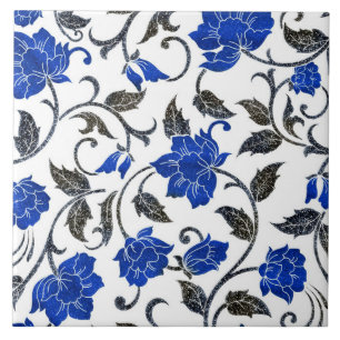 Oud bloempatroon in blauw en wit tegeltje