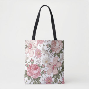 Oud bloempatroon met rozen draagtas