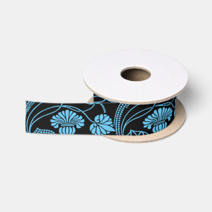 Oud bloempatroon zwart op blauw lint
