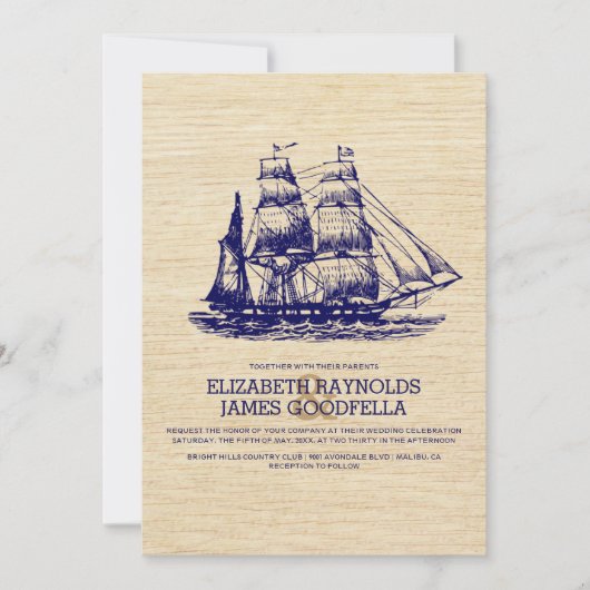 Oud Boat Wedding Invitations Kaart (Voorkant)