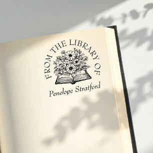Oud boeket bloemstuk open boek uit de bibliotheek rubberstempel