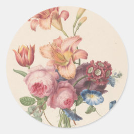 Oud boeket met bloemen in fijn Hollandse aquarelst Ronde Sticker