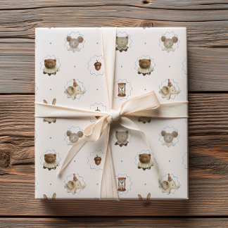 Oud bosdieren watercolorpatroon cadeaupapier