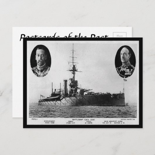 Oud Briefkaart - slagschip HMS Ajax (Voorkant / Achterkant)