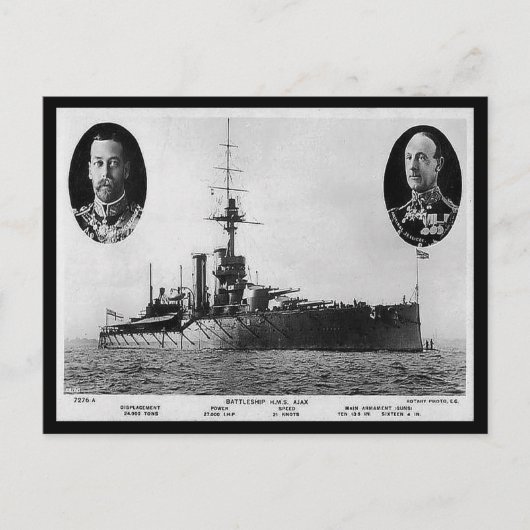 Oud Briefkaart - slagschip HMS Ajax (Voorkant)