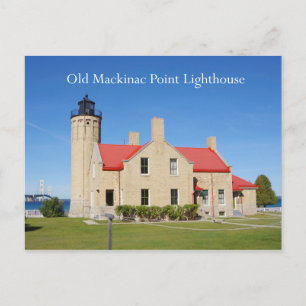 Oud briefkaart van de vuurtoren van Mackinac Point