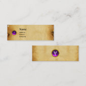 OUD BROWN PARCHMENT, GEM STONE, MONOGRAM paars Mini Visitekaartje (Voorkant / Achterkant)