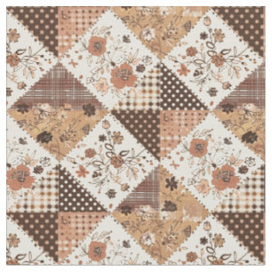 Oud bruin patchwork cottagecore dekbed stof
