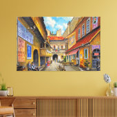 Oud dorp Town Square Wall Art Canvas Afdruk (Insitu (Woonkamer))