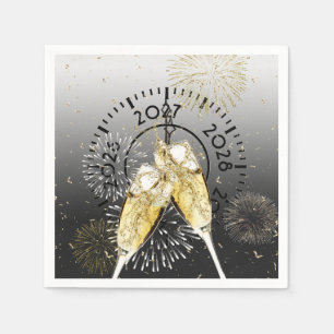 Oud en Nieuw 2027 Champagne Toast en Vuurwerk Servet