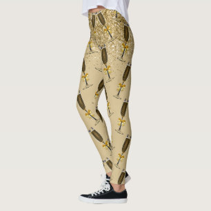 Oud en Nieuw Champagne Feest Gold Glitter Leggings