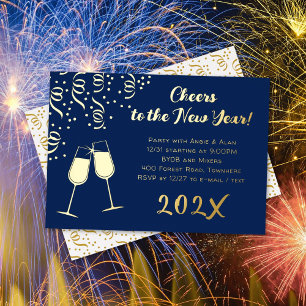 Oud en Nieuw Feest Klinken Confetti Goud Folie Uitnodiging