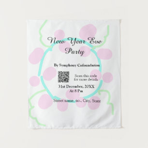 Oud en nieuw feest scan QR RSVP naam roze blauw Wandkleed