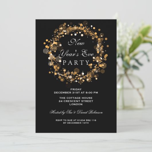 Oud en Nieuw Feestelijke Krans Goud Kaart (Staand voorkant)