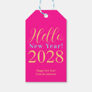 Oud en Nieuw Gelukkig Nieuwjaar Hot Pink Cadeaulabel