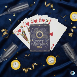 Oud en Nieuw Gouden Klok & Vuurwerk Aangepast Pokerkaarten