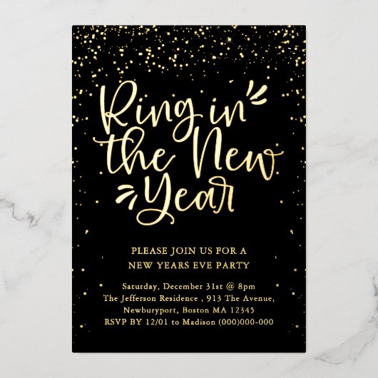 Oud en Nieuw in het zwart en goud Folie Feestdagenkaart (Voorkant)