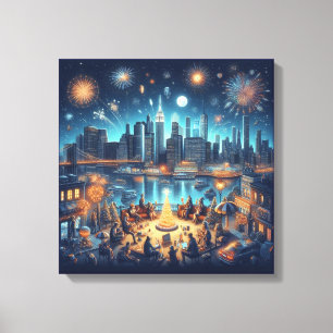 Oud en Nieuw in New York City Canvas Afdruk