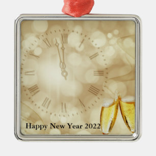 Oud en nieuw met champagneglazen  metalen ornament