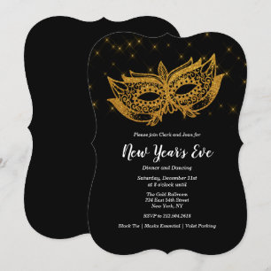 Oud en Nieuw Vakantie Gouden Masker Uitnodiging