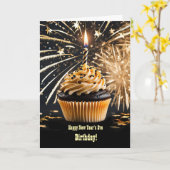 Oud en Nieuw Verjaardag met Cupcake Vuurwerk Ster Kaart (Gele Bloem)