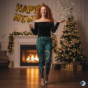 Oud en Nieuw-viering Donker Turquoise & Gouden Klo Leggings