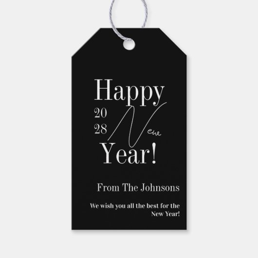 Oud en Nieuw Zwart en Wit Cadeaulabel (Voorkant)