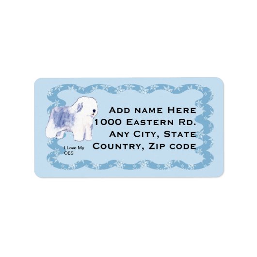 Oud Engels herdershond, Blauw Squiggly Etiket (Voorkant)