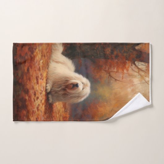 Oud Engels herdershond in herfstbladeren Herfst In Bad Handdoek (Handdoek)