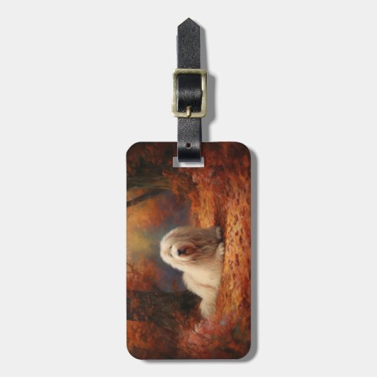 Oud Engels herdershond in herfstbladeren Herfst In Bagagelabel (Voorkant verticaal)