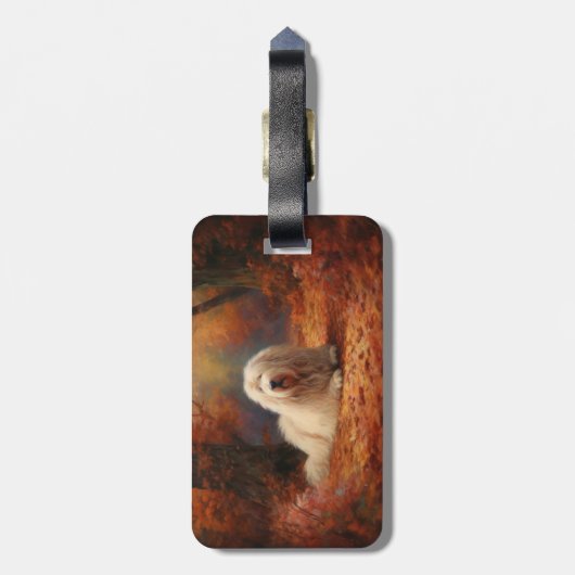 Oud Engels herdershond in herfstbladeren Herfst In Bagagelabel (Achterkant verticaal)