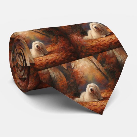 Oud Engels herdershond in herfstbladeren Herfst In Stropdas (Opgerold)