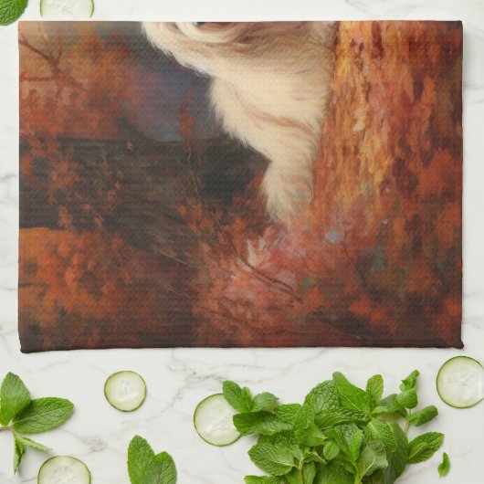 Oud Engels herdershond in herfstbladeren Herfst In Theedoek (Gevouwen)