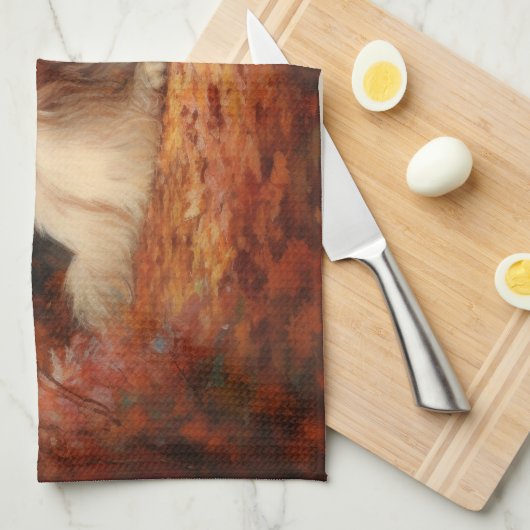 Oud Engels herdershond in herfstbladeren Herfst In Theedoek (Quarter Fold)