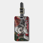 Oud Engels herdershond Kerstfeest Bagagelabel (Voorkant verticaal)