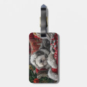 Oud Engels herdershond Kerstfeest Bagagelabel (Achterkant verticaal)