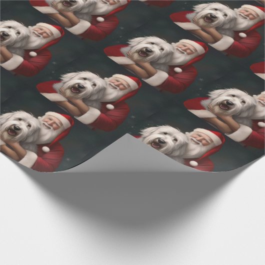 Oud Engels herdershond met sinterklaas feestelijk Cadeaupapier (Hoek)