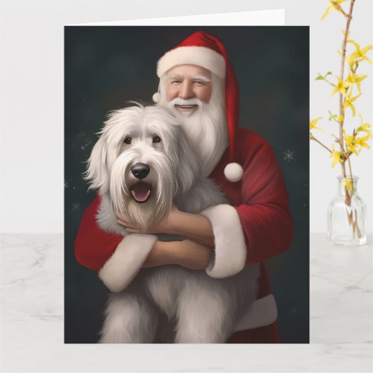 Oud Engels herdershond met sinterklaas feestelijk Kaart (Gele Bloem)