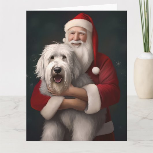 Oud Engels herdershond met sinterklaas feestelijk Kaart (Voorkant)