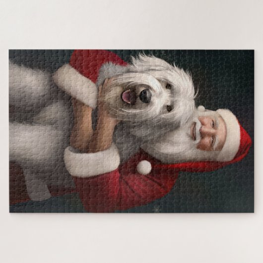 Oud Engels herdershond met sinterklaas feestelijk Legpuzzel (Horizontaal)