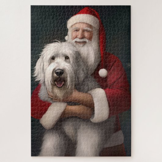 Oud Engels herdershond met sinterklaas feestelijk Legpuzzel (Verticaal)