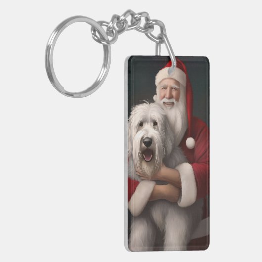 Oud Engels herdershond met sinterklaas feestelijk Sleutelhanger (Voorkant Links)