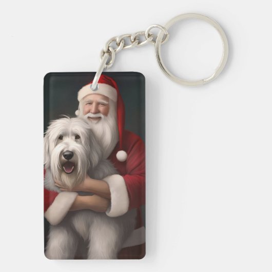Oud Engels herdershond met sinterklaas feestelijk Sleutelhanger (achterkant)